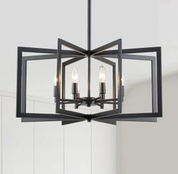 Modern Geometric 8-Light Matte Black Large Metal Chandelier with 26” Diameter - Retail $160