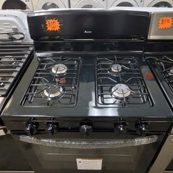 New Black Amana 30" Wide Apartment Size Gas Stove Range Estufa 