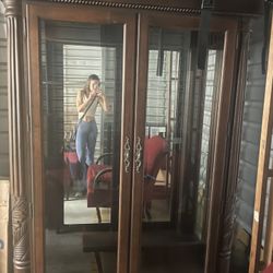 Vintage Armoire with Glass Shelves And Built In Lights