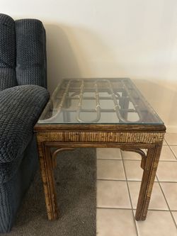 Glass Top Rattan Side Table