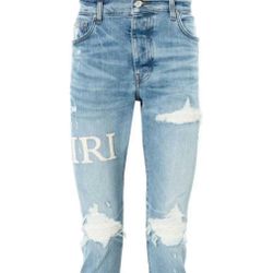 Blue Wash White Patch & Lettering Amiri Jeans