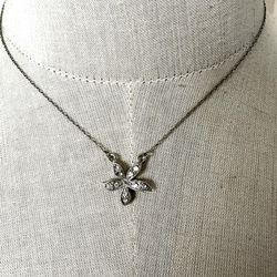 ROXANNE ASSOULIN  silver tone  rhinestone flower  pendant necklace