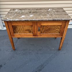 Antique Victorian Oak Cabinet in beautiful antique condition With Beautiful Marble Top