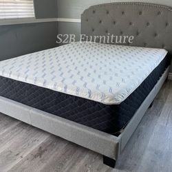 Queen Grey Burlap Bed With Ortho Mattress Included 