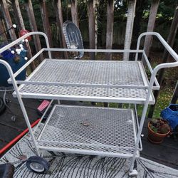 2 Tier Vintage Metal Plant Stand/ Cart