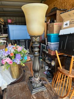 Tall Torchiere Table Lamp with Glass Shade