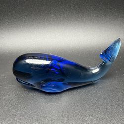 Vintage Fenton? Cobalt Blue Art Glass Whale Figurine Paperweight