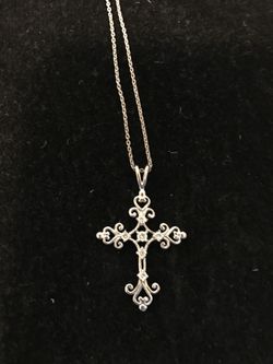 Cross Necklace- sterling silver necklace and chain with crystals.