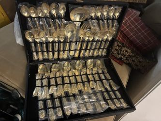 Enchanted Rose Gold Flatware -63 Pieces