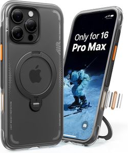 TORRAS Ostand Q3 Air for iPhone 16 Pro Max Case with Stand, Shockproof (Shadow Black)