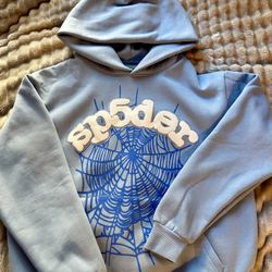 Spider hoodie light blue size small 