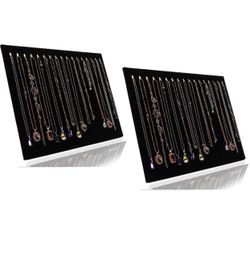 JIFF Velvet Necklace Jewelry Organizer/Tray/Pad /Showcase/ Display case (2 pack-Black 17 Hook Necklace Display)
