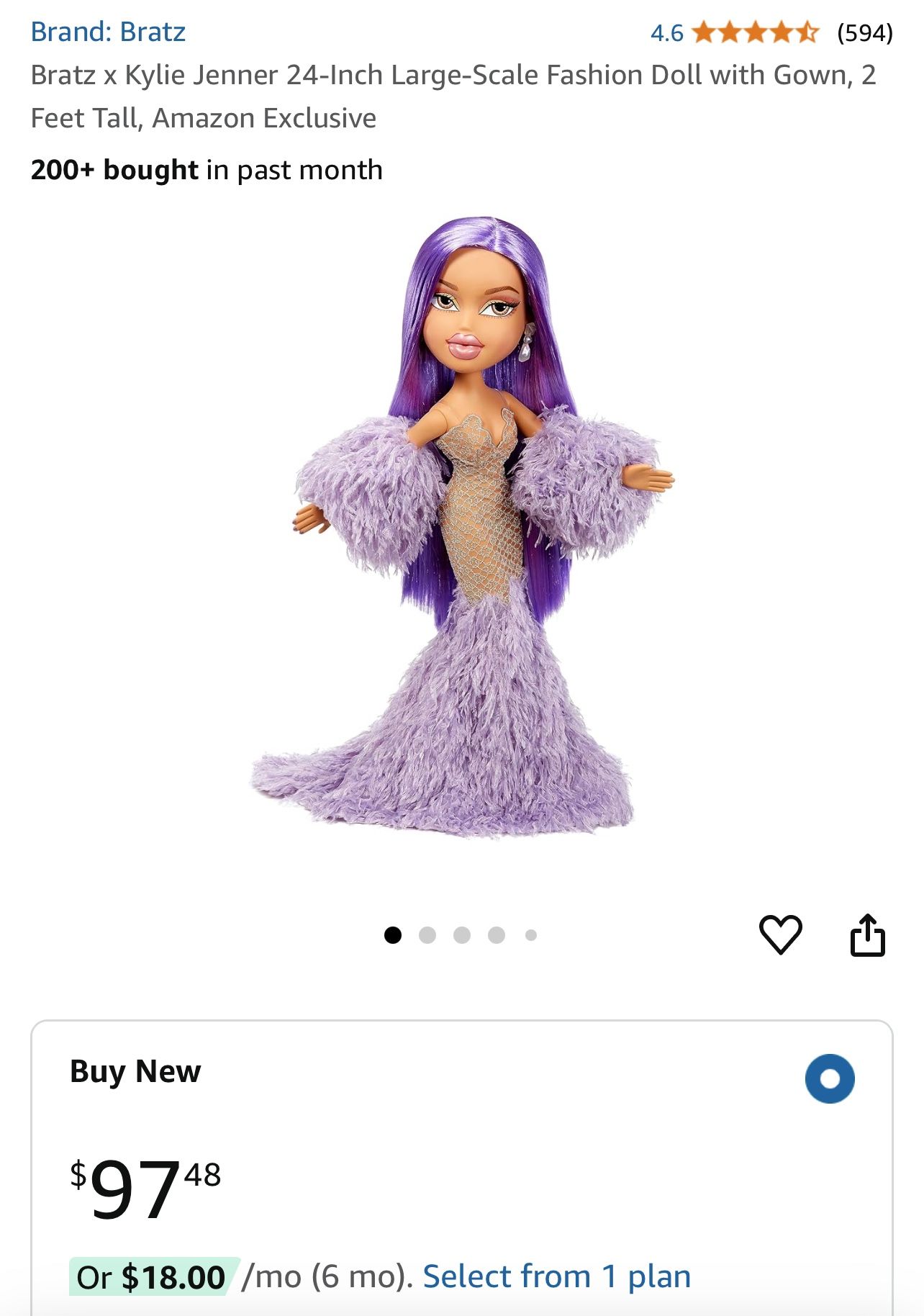 Bratz × Kylie Jenner 24-Inch Large-Scale Fashion Doll with Gown 2 Feet Tall New
