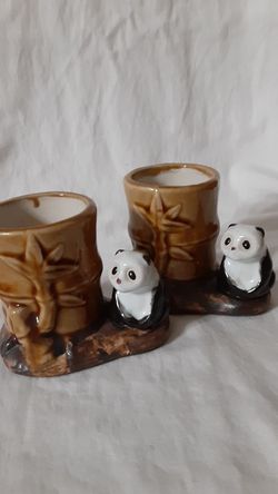SET OF TWO PANDA BAMBOO VASE