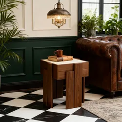 Mid century Modern 2-Tier Wood Side Table Storage Stand ，IF2717