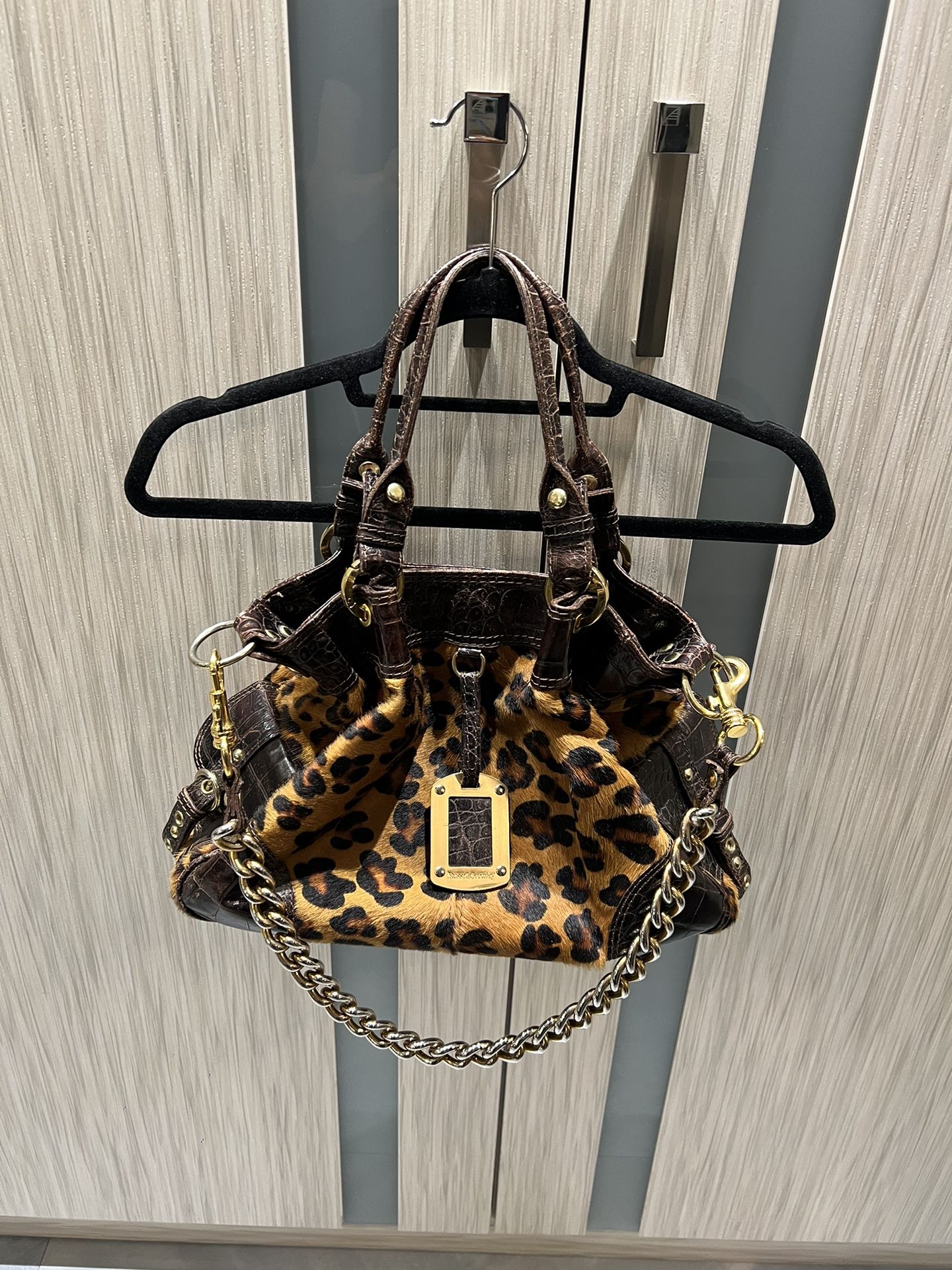 Oversize Genuine Leather And Cheetah Bag