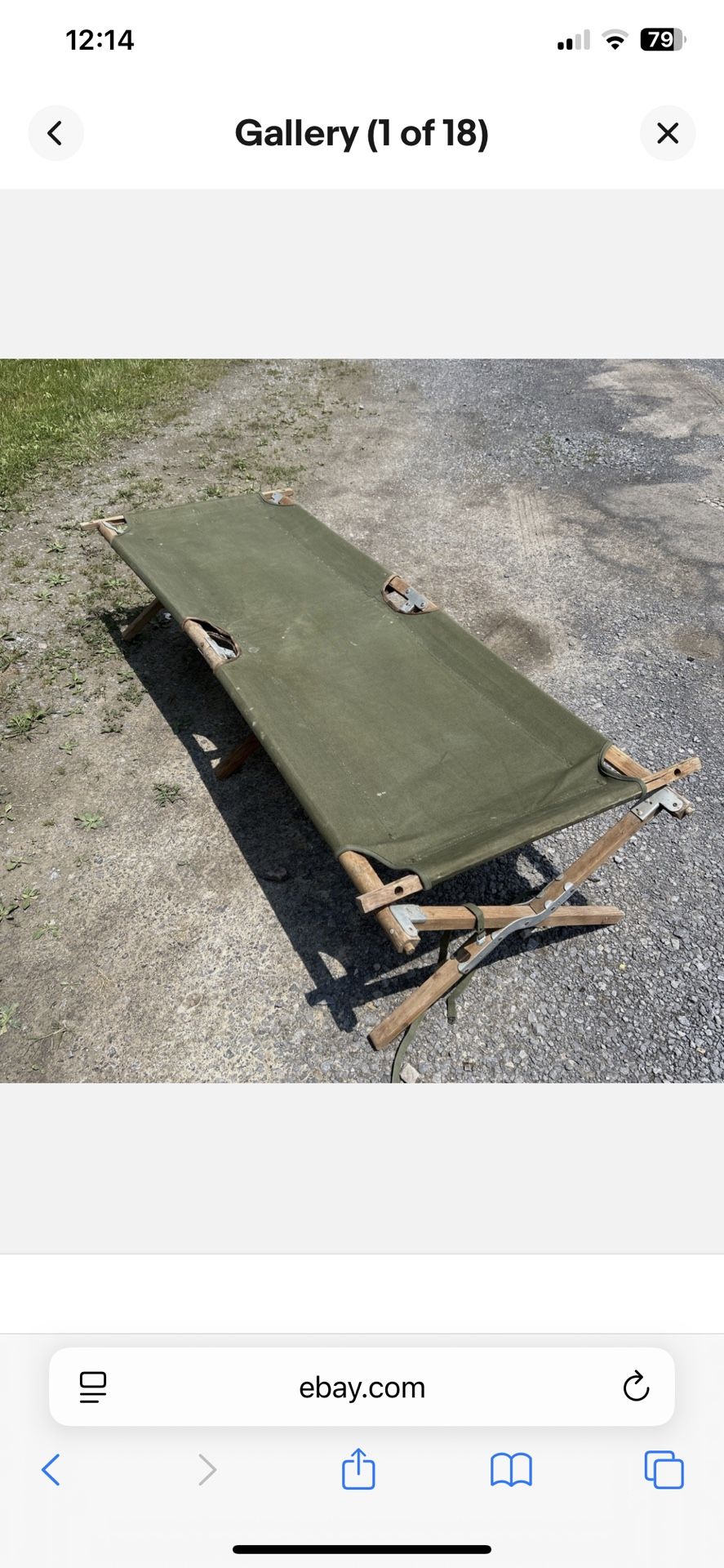Vintage U.S. Army Canvas Cot Wood