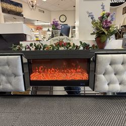 Fireplace Modern Tv Stand Push Storage Drawer Pull Out Electric We Finance And Deliver If Needed 