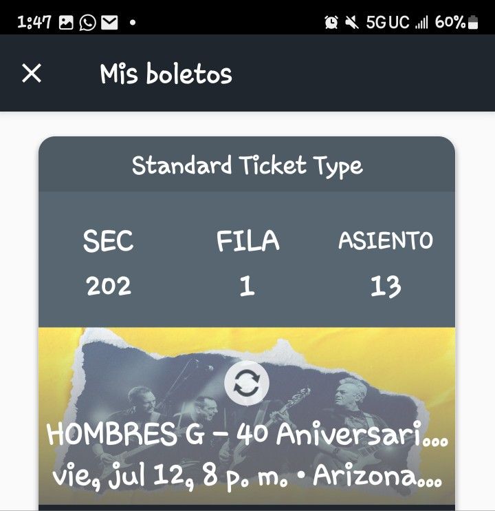 Boletos Hombres G 
