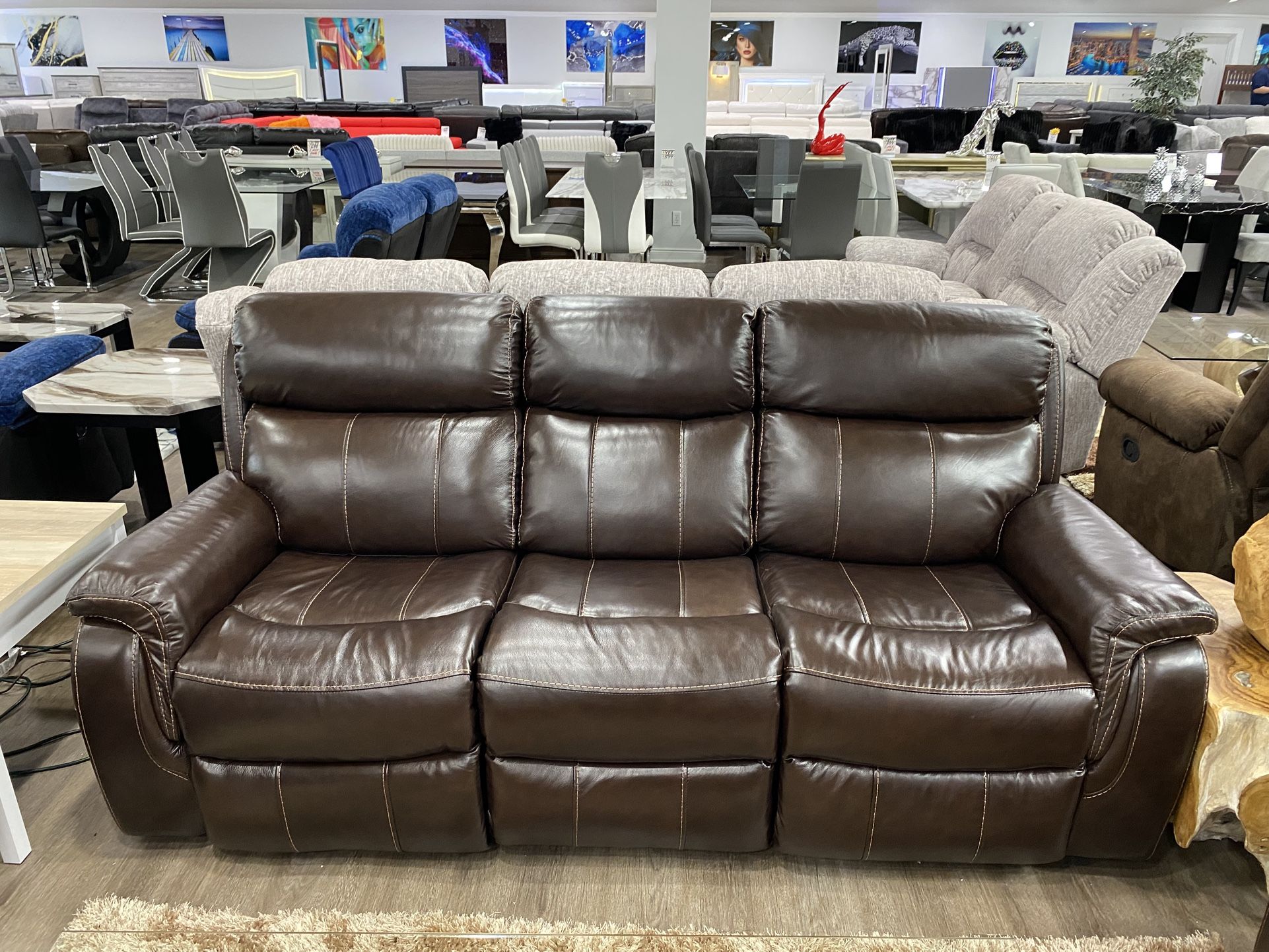 Beautiful Genuine, Leather Power, Reclining Sofa, And Loveseat At Buy One Get One Free