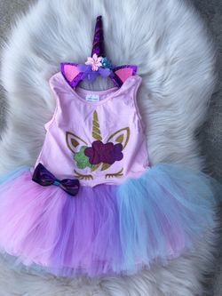 Unicorn tutu dress with ears set