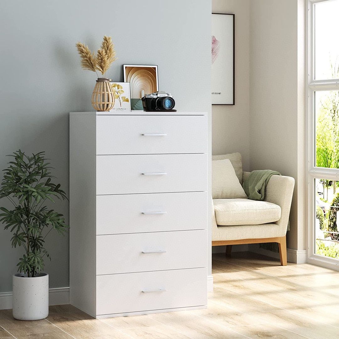DRESSER FOR BEDROOM WITH 5 DRAWERS, MODERN STORAGE CABINET, FREE STANDING ORGANIZER
