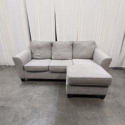 Light Grey Fabric Sectional Couch with Track Arms
