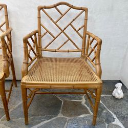 Faux Bamboo Chinese Chippendale Arm Chairs-Set of 2