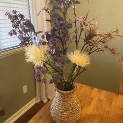 New Faux flower stems.  32 inches tall x 22 inches. Purple/ cream. Cottage decor.