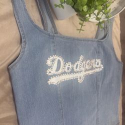 Los Angeles Dodgers Denim Corset With Rhinestones 