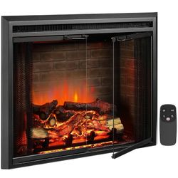 33" Electric Fireplace Insert EF45B, Fire Crackling Sound, Glass Door, Mesh Screen, 750/1500W, Black, 57.1 lbs