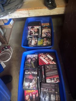 Bin of DVDs