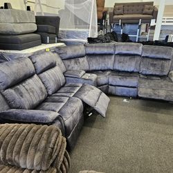 Brand New Sectional Velvet Dark Grey 3 Recliners 2 Power Recliners USB Outlet $998