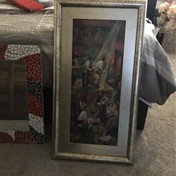 Beautiful African jazz Art With Thick Gold Mat & HeavyGold Marble Frame