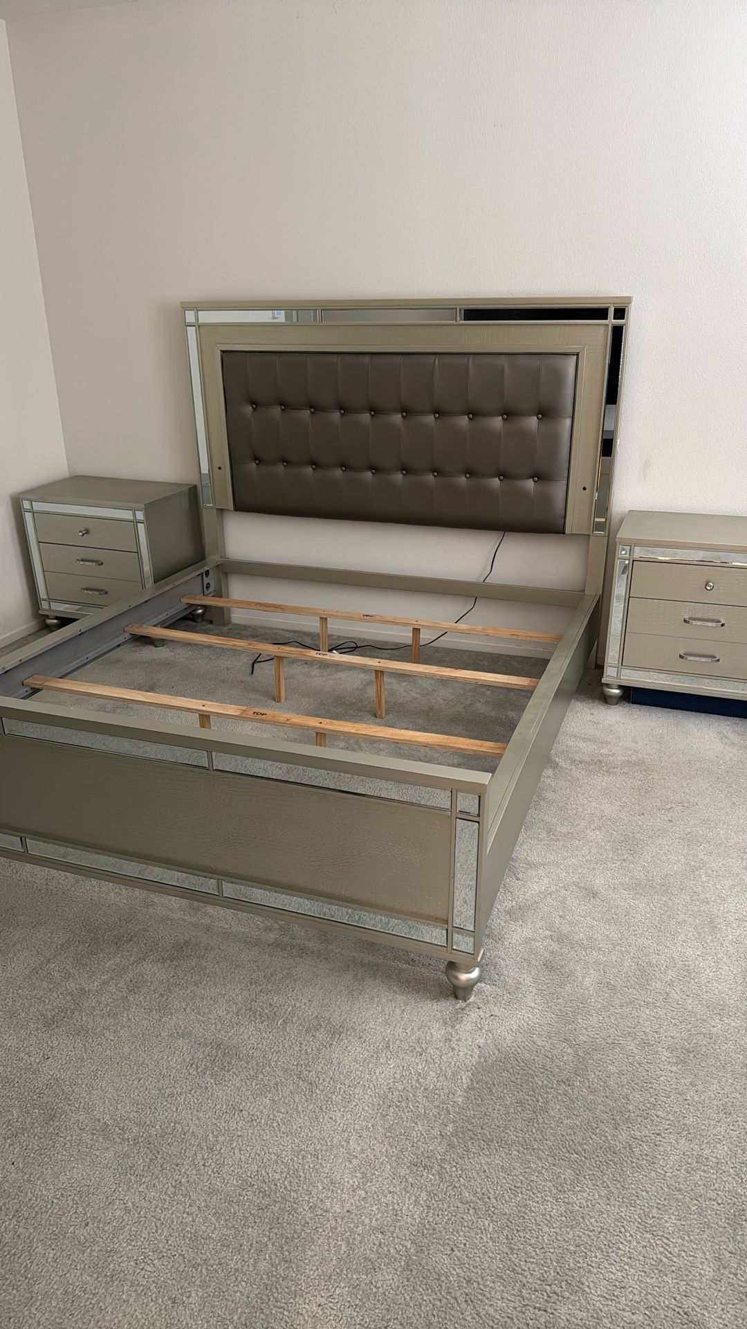 Cal King Bed Set Frame And Night Stands LED Lights
