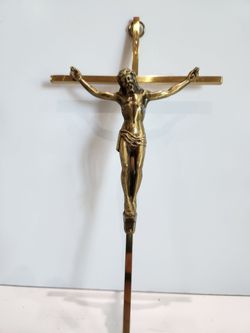 Title Vintage INRI Brass Crucifix Wall Cross Jesus Christ Religious Wall Hanging