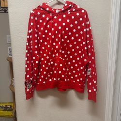 New With Tags Womens XL Disney Store Minnie Mouse Hood With Ears Zip Up Sweatshirt Jacket Coat