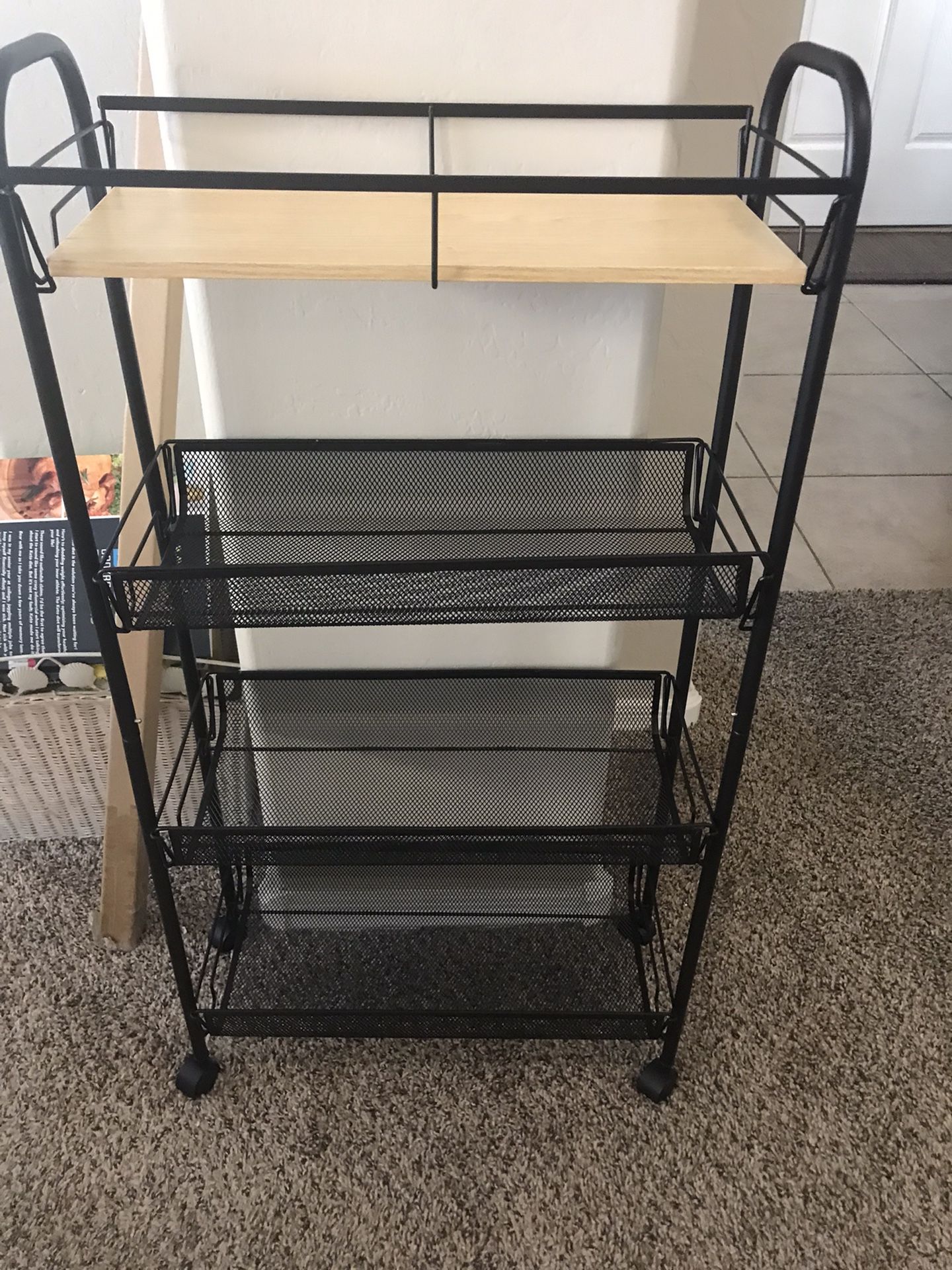 Skinny Storage Rack With 4 Shelves - Black Metal And Wood for Sale in ...