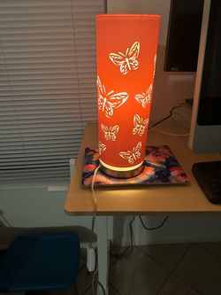 Pink Butterfly Cutout Cylinder Table Lamp