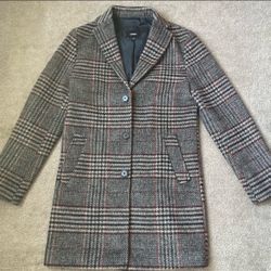Express Brown and Red Plaid Overcoat