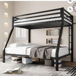 Black Twin over Full Size Metal Bunk Bed with Removable Durable Ladder
