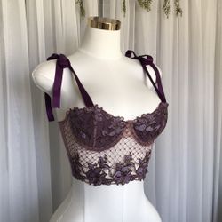 Purple Sheer Crop Corset Top Size M, L