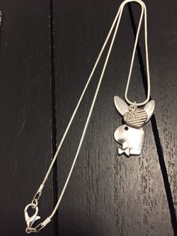 925 Silver Plated Necklace with Playboy Bunny/Antique American Heart Charm/ We Ship Fast!