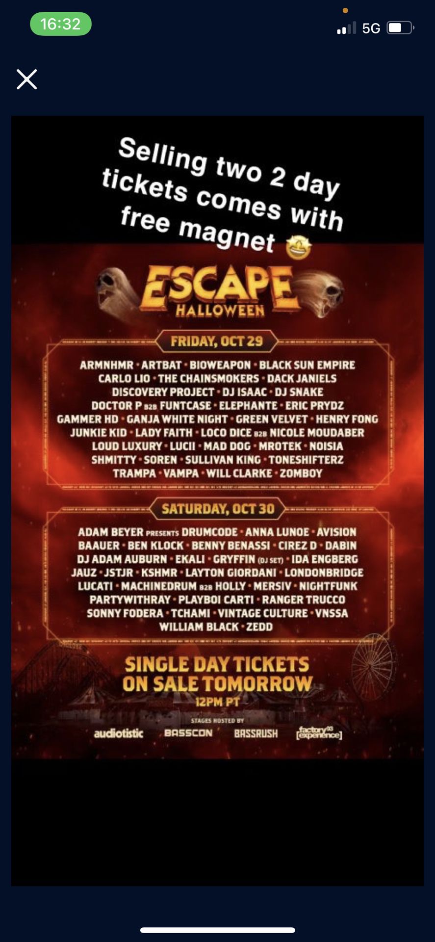 ONE ESCAPE HALLOWEEN (two day) TICKET 