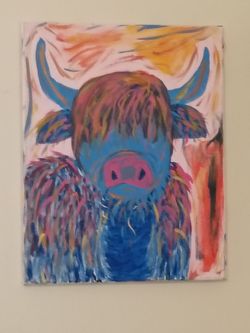 colorful highland cow painting.