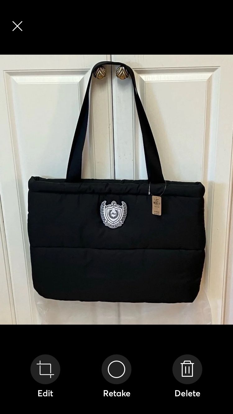 Victoria’s Secret PINK Bag Black Quilted Puffer Tote Weekender Travel Carryon Large Purse