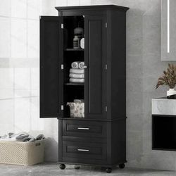 New Assembled Bathroom Storage Pantry Cabinet with Two Drawers Unique Round Support