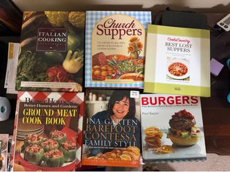 Vintage Cookbook Lot 7 Books - Church Suppers, Italian Cooking, Burgers And More