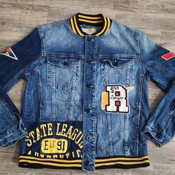 Men's Smoke Rise Denim Button Up  Embroidered Jacket Stone Washed Size XL