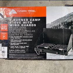 OZARK TRAIL 2-Burner 20,000 BTU Sturdy Propane Camp Stove with Four (4) - 16oz Propane Tanks